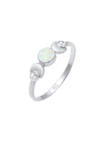 elli. - Ring Vintage Design Halbmond Opal Zirkonia 925Er Silber - Silber