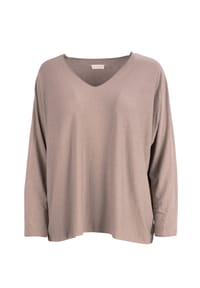 Seasons of April - Langarmshirt Maya Damen Shirt mit V-Ausschnitt, Langärmelig - Beige