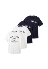 TOM TAILOR - Herren T-Shirt, 4er Pack - Logo Tee, Rundhals, Regular Fit, Baumwolle, Print - Blau/Grau/Mintgrün/Weiß