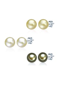 VALERO PEARLS - Damen Set (Ohrringe 3er) aus 925/- Sterling Silber in Silber mit Süßwasser-Zuchtperle - grün