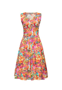 QUEEN KEROSIN - A-Linien-Kleid mit Pinup-Print Miami & Long Beach - mehrfarbig