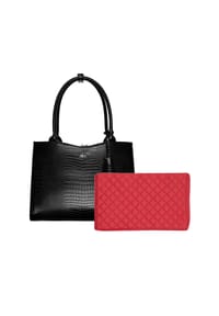 SOCHA BUSINESS BAGS KROKO LINE - Laptoptasche elegant 14 Zoll für Damen, Synthetik, leicht, Vollausstattung - schwarz