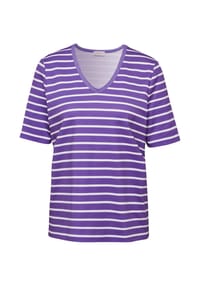 GOLDNER - Garngewirktes Ringelshirt aus weichem Interlock - lila / weiß / geringelt
