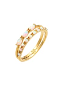 elli. - Ring Set Vintage Design Synthetischer Opal 925 Silber - Gold