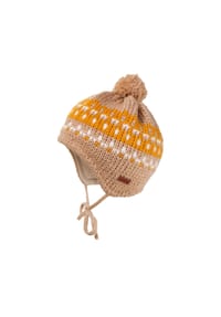 maximo® - BABY-Mütze, ausgenäht, Pompon Jacquard Grobstrick, Futter - anthrazit