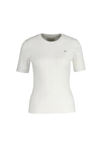 GANT - Damen Strick T-Shirt - STRETCH COTTON CABLE C-NECK, Rundhals, Kurzarm, Zopfmuster - Blau