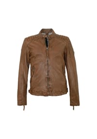 gipsy® - Herren Lederjacke Bikerjacke Lammnappa cognac braun - schwarz