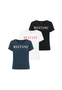 MUSTANG® - Damen T-Shirt 3er Pack - Alma, Baumwolle, Rundhals, Logo - 2xSchwarz/Weiß