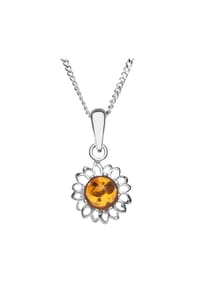 OSTSEE-SCHMUCK® - Kette mit Anhänger , Blüte 12 mm , Silber 925/000 - silber