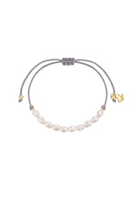 GLANZSTÜCKE MÜNCHEN - Armband Edelstahl gelbgold Textil (grau) Süßwasser-Zuchtperle weiß - gelbgold