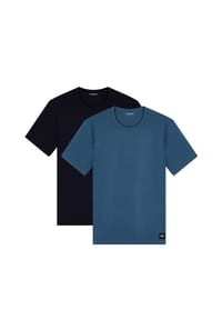 EMPORIO ARMANI - Herren T-Shirt, 2er Pack - ESSENTIAL LOGOLABEL, Rundhals, Stretch Cotton - Dunkelblau/Petrol