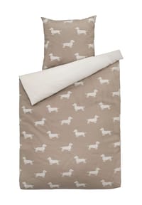 elegante - Mako-Satin-Bettwäsche "Dogs" - NATUR-BEIGE
