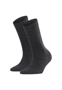 FALKE - Damen Socken 2er Pack - Softmerino SO,Kurzsocken, einfarbig - Anthrazit