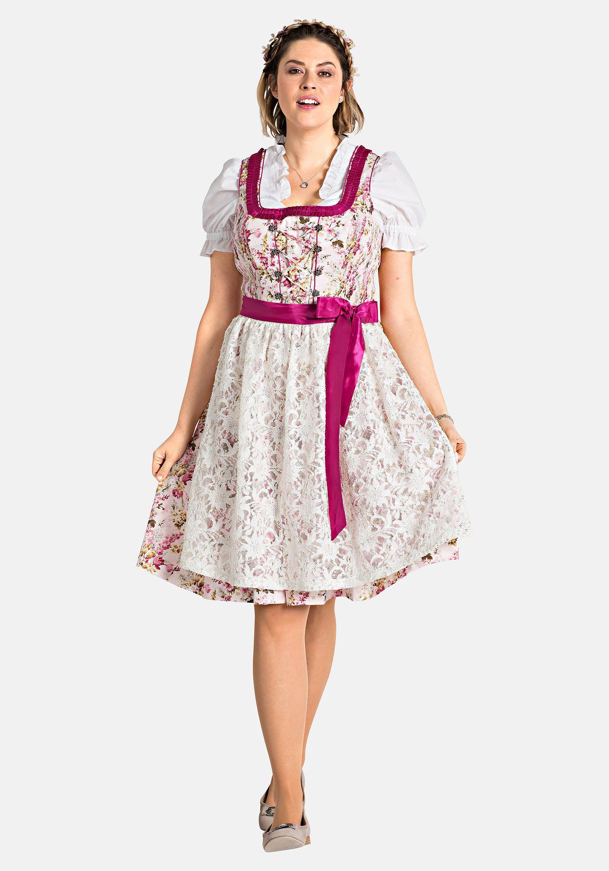 EIISSION Dirndl Komplettset Damen – Midi-Lang Dirndl Mit Bluse & Schürze | Trachtenkleid Für Oktoberfest & Feste