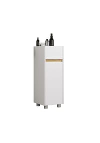 VCM. - Midischrank – schmaler Badschrank mit 1 Schublade und 1 Drehtür, 85 x 30 x 32 cm, kompakte Aufbewahrung für Badezimmer, Badmöbel Schubladenkommode, Cosila - Weiß / Honig-Eiche