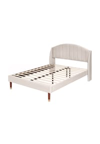 KOMHTOM - Polsterbett 140x190 cm, Samt beige, mit Lattenrost, Kopfteil & Holzlatten – ohne Matratze - Beige