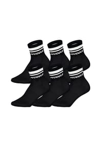 HUDDLE® - Unisex Socken, 6er Pack - Doppelstreifen, Logo, Short Crew, Sportsocken, einfarbig - Schwarz