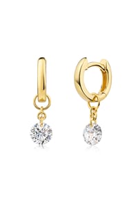 zeeme SILVER - Klappcreolen 925/- Sterling Silber 2 Zirkonia - gelb