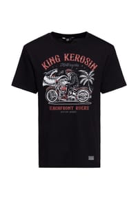 KING KEROSIN - Print-Shirt Mehrfarbiger Frontprint mit Motorrad-Motiv Beachfront Riders - offwhite