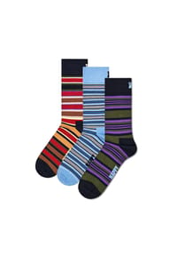 HAPPY SOCKS - Unisex Socken, 3er Pack - Graphic Socks, Geschenkbox, Streifen, Baumwollmischung - Blau/Grün/Rot