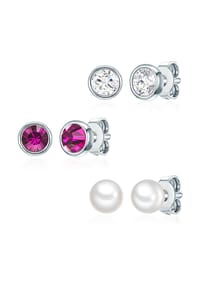 Rafaela Donata - Damen Set (Ohrringe 3er) aus 925/- Sterling Silber in Silber mit verziert mit Kristallen von Swarovski® und Süßwasser-Zuchtperle - silber