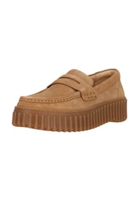 CLARKS® - Loafer Torhill Penny Light Tan Suede mit charakteristischer, gerippter Sohle - 5247 Light Tan Suede