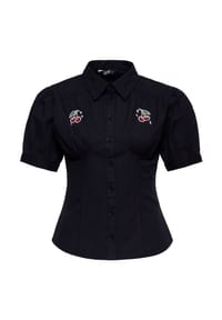 QUEEN KEROSIN - Hemdbluse mit Bruststickerein Cherry - schwarz