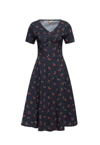 QUEEN KEROSIN - A-Linien-Kleid mit V-Ausschnitt Cherry - schwarz
