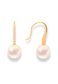 DI PERLE® DI PERLE Schmuckkollektion - Süßwasser Zuchtperlen Ohrringe Brillantohrhänger aus 585er Gelbgold, Brillanten 0,088 ct - weiß