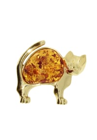 OSTSEE-SCHMUCK® - Brosche , Katze , Silber 925/000, vergoldet - gold