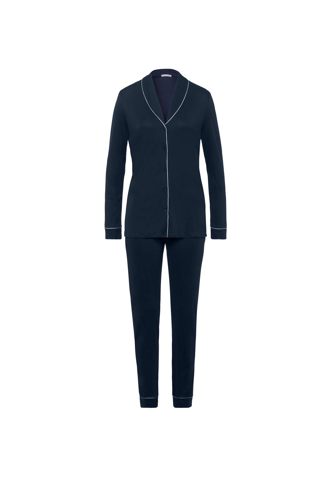 Hanro Langarm Pyjama Natural Comfort Blau Xs (Damen)