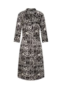 GOLDNER - Kurzgröße:  Viskosekleid mit Bicolor-Print - stein / schwarz / gemustert