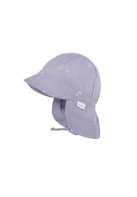 maximo® - GOTS BABY-Schildmütze, Bindeb. Nackenschutz, Musselinstoff bestickt, - flieder-margerite