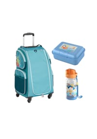 HABA - Kinderkoffer Schranktrolley 4 Rollen, Brotdose und Trinkflasche - petrol