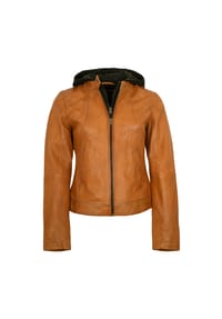 JILANI - Damen Lederjacke Lammnappa Kapuze dunkles gelb - senfgelb