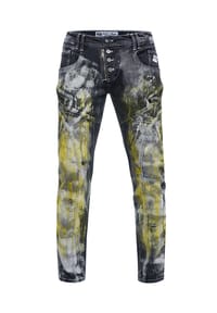 RUSTY NEAL® - Jeanshose MORI mit trendigen Zierelementen - Black Used Yellow Washed