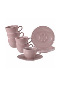 Seltmann Weiden Kaffeetassen mit Untertassen Beat Color Glaze 260 ml 6er Set - BEAT - altrosa