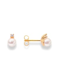 DI PERLE® DI PERLE Schmuckkollektion - Süßwasser Zuchtperlen Ohrringe Brillantohrstecker aus 585er Gelbgold, 2 Brillanten 0,030 ct - weiß
