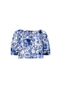 Shirtbluse, 3/4-Arm, Raffung, für Damen - 1881 WEISS/BLAU