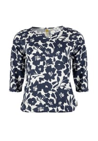 ROADSIGN® australia - Damen Langarmshirt Urban Nature Floraler Alloverdruck, weiches Material, feminine Silhouette - ideal für Sommer, Büro und Freizeit - blau/weiss