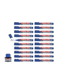 edding® - edding 360 Whiteboard-Marker blau – Nachfüllbox mit 20 Markern – Rundspitze 1,5–3 mm - Schwarz 22 x 9 x 6 cm
