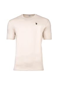 U.S. POLO ASSN. - Herren T-Shirt - Rundhals, Logo-Stickerei, Baumwolle - Beige