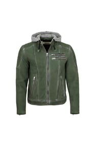 PUNCHBALL® - Herren Lederjacke Kapuze Lammnubuk grün antik - grün