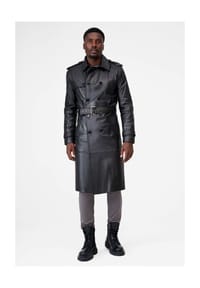 RICANO - Herren Leder-Trenchcoat Domenico mit Reverskragen, Schnallengürtel und Rückenschlitz - Schwarz