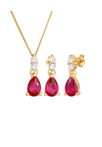 elli. PREMIUM - Schmuckset Elli Premium Schmuckset Kette Ohrhänger Syn. Rubin Zirkonia 925 Silber Vergoldet - Gold