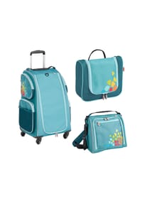 HABA - Kinderkoffer Schranktrolley 4 Rollen, Trolleytasche und Kulturbeutel - petrol
