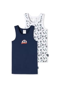 SCHIESSER - Jungen Unterhemd 2er Pack - Shirt ohne Arme, Cotton Stretch - Blau/Weiß - Fußball