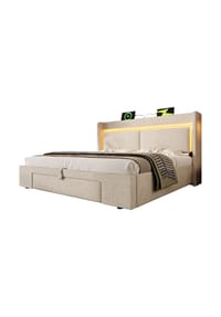 KOMHTOM - Polsterbett 140x200 cm Mit Matratze,Leinen in Beige - Beige