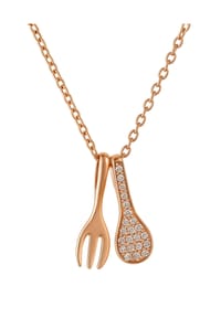 collezione alessandro® - Halskette Gastro mit Gabel und Löffel und Strass - rosa