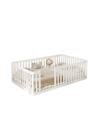 KOMHTOM - Kinderbetten 90x200 cm mit Zaun, Weiß - Creme